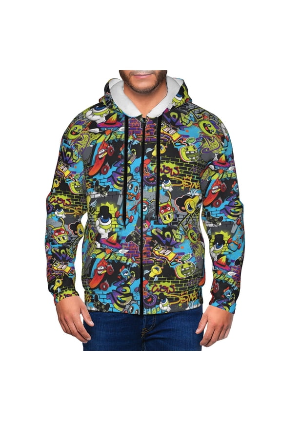 Zip Up Hoodies for Men - Modern Graffiti Q Version Eyes Long Sleeve Comfrt Men'S Fashion Hoodies & Sweatshirts, Jackets for Men Hoodies Pullover Clothing Clothes with Pouch