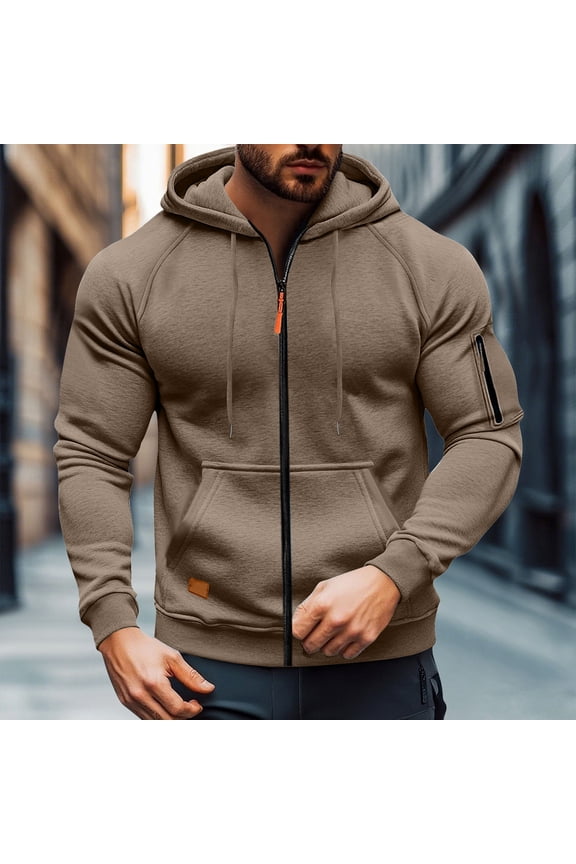 Zip up Hoodies Men Tactical Hooded Jackets Casual Sweatshirt Athletic Workout Fall Winter Outfits with Pockets New Winter Oversized Outerwear Jackets Brown 4XL