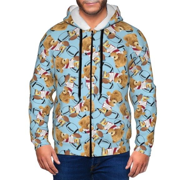 Zip Up Hoodies for Men - bear playing american football cute Long Sleeve Comfrt Men'S Fashion Hoodies & Sweatshirts, Jackets for Men Hoodies Pullover Clothing Clothes with Pouch