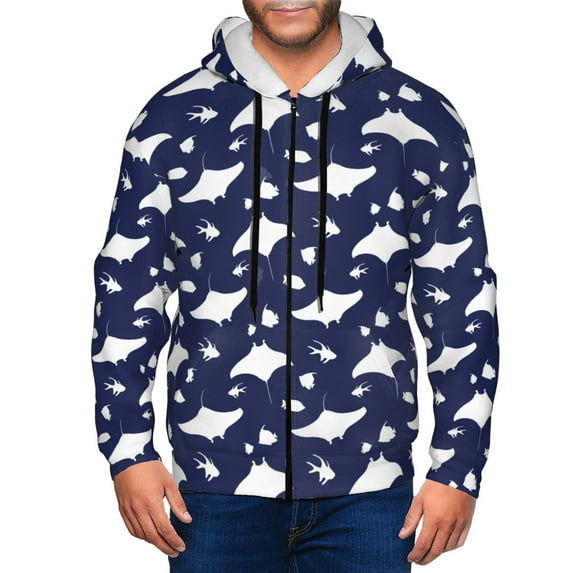Zip Up Hoodies for Men - stingray tropical fish dark blue Long Sleeve Comfrt Men'S Fashion Hoodies & Sweatshirts, Jackets for Men Hoodies Pullover Clothing Clothes with Pouch
