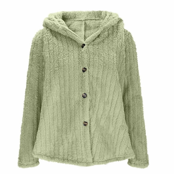 Zip Up Hoodies for Women Fleece Jackets Winter Long Sleeved Hooded Warm Jacket Solid Color Button Top Jacket Long Sleeve Outwear Coat with Pockets Mint Green,L