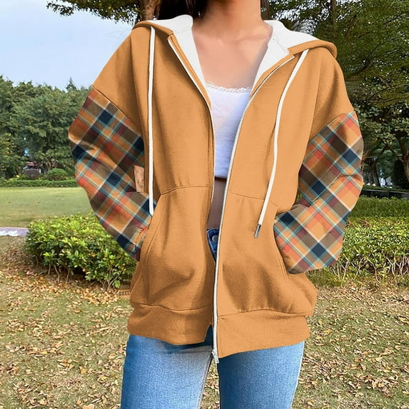 Zip Up Hoodies for Women Plus Size Fall Winter Fashion Casual Hooded Sweatshirts with Pocket Women's Fashion Casual Ladies Printed Long Sleeve Tops Blouse Hooded Sweatshirts