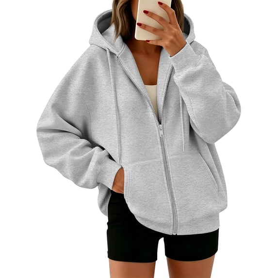 Zip Hoodies for Women Casual Long Sleeve Drawstring Sweatshirt 2026 Fall Fashion Oversized Outfits Clothes