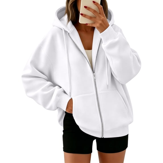 Zip Hoodies for Women Casual Long Sleeve Drawstring Sweatshirt 2026 Fall Fashion Oversized Outfits Clothes