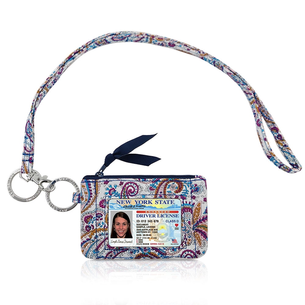 Zip ID Case with Lanyard Badge ID Holder Wallet with Zipper Cotton