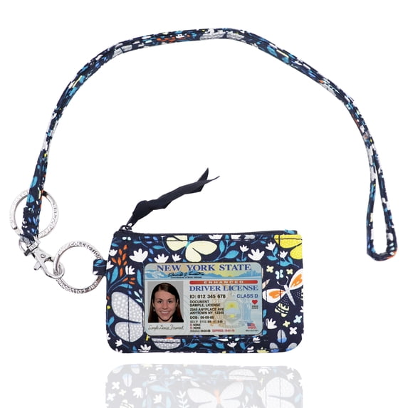 Zip ID Case with Lanyard - Badge ID Holder Wallet with Zipper - Cotton (Flutter-2)