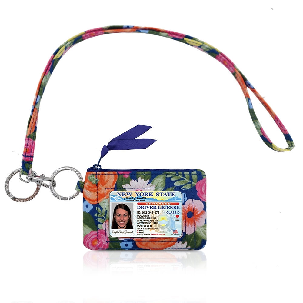 Zip ID Case with Lanyard Badge ID Holder Wallet with Zipper Cotton