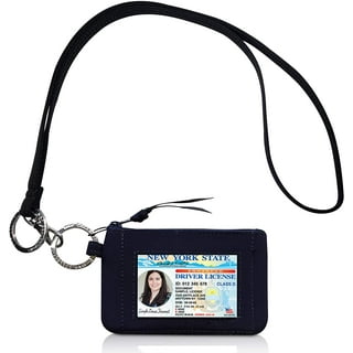 TSV 2-Sided Vertical Leather ID Card Holder Lanyard Case