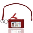 thumbnail image 1 of Zip ID Case with Lanyard - Badge ID Holder with Wallet for Cash, Cards, Coin - Qulitted Cotton Red, 1 of 7