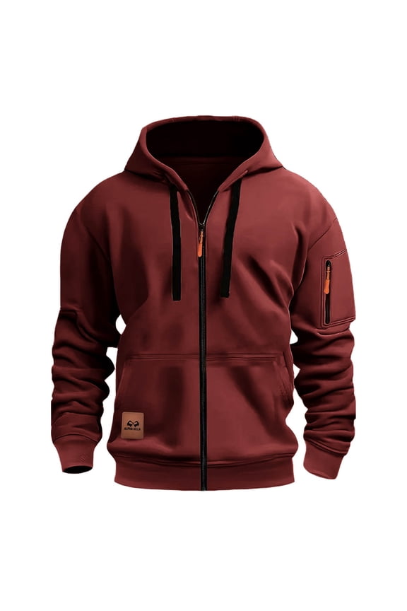 Zip Up Jacket Men's Hoodie with Zipper Fashionable and Personalized Casual Arm Pocket Top Men's Solid Color Drawstring Hoodie Travel Jacket Loose Warm Comfortable Loose Soft Streetwear