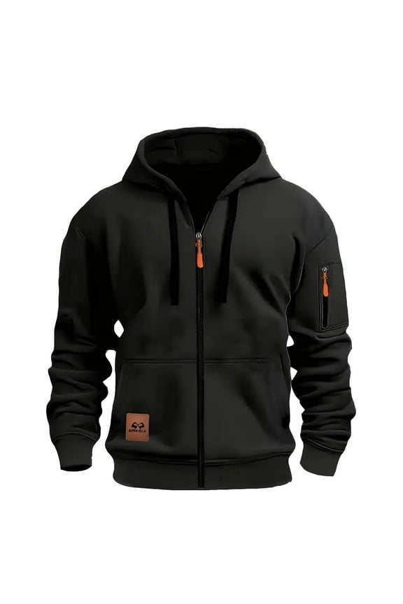 Zip Up Jacket Men's Hoodie with Zipper Fashionable and Personalized Casual Arm Pocket Top Men's Solid Color Drawstring Hoodie Travel Jacket Loose Warm Comfortable Loose Soft Streetwear