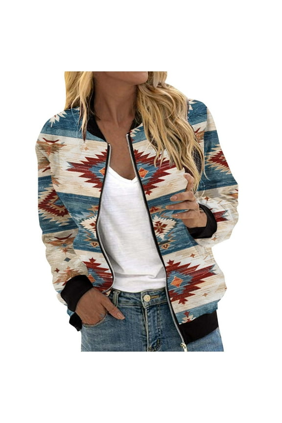 Zip up Jacket for Women No Hood Bomber Jacket with Pockets Lightweight Casual Coats Windbreaker Trendy Ribbed Cuff Cardigan Outerwear Fall Winter Casual Outwears Plus Size Multicolor S