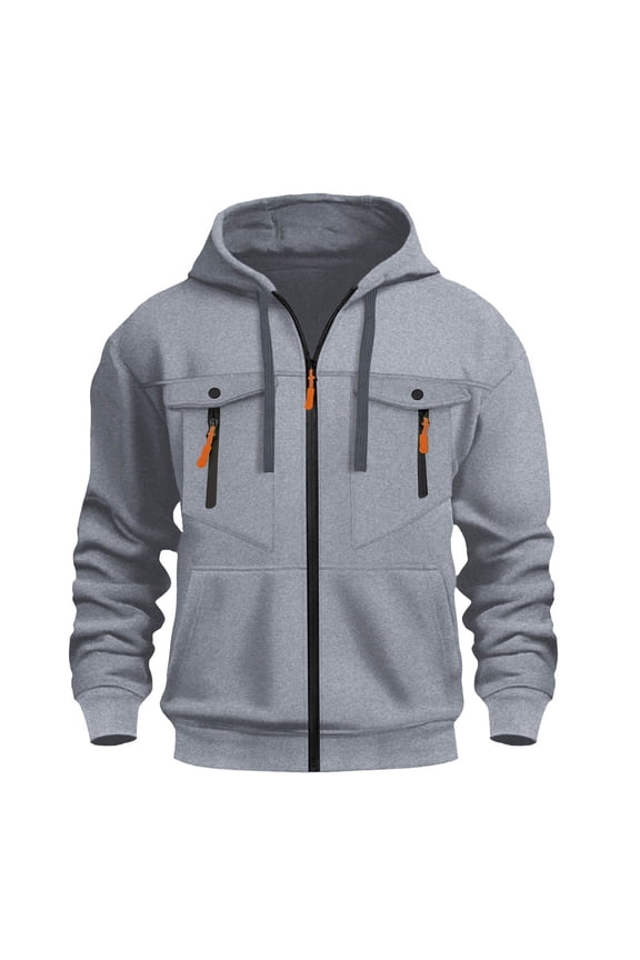 Zip Up Jackets Hooded Loose Casual Drawstring Long Sleeve Sweatshirts with Zipper Multi Pockets Ribbed Cuffed Tactical Hiking Hoodie Y2K Fall Winter Warm Outfits Activewear, Gray M
