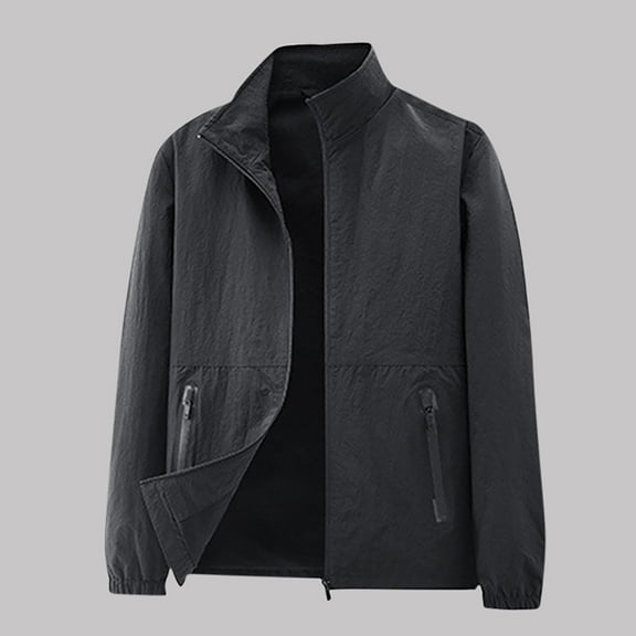 Zip Up Jackets for Men with Zipper Pockets Long Sleeve Coats Mens Casual Lightweight Solid Color Breathable Mock Neck Athletic Workout Outerwear Jacket