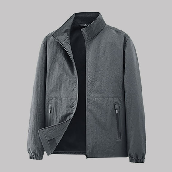Zip Up Jackets for Men with Zipper Pockets Long Sleeve Coats Mens Casual Lightweight Solid Color Breathable Mock Neck Athletic Workout Outerwear Jacket