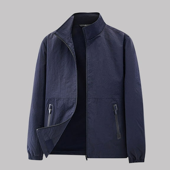 Zip Up Jackets for Men with Zipper Pockets Long Sleeve Coats Mens Casual Lightweight Solid Color Breathable Mock Neck Athletic Workout Outerwear Jacket