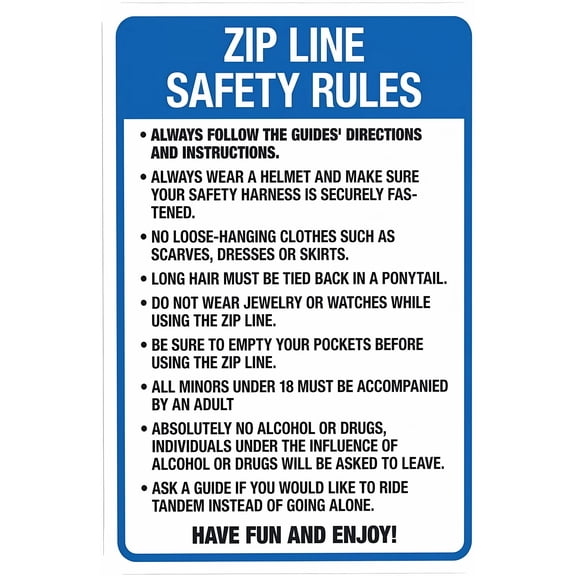 Zip Line Safety Rules Have Fun Sign 8"x12" - Rules Security Metal for Outdoor Indoor Road Yard Garage Home Business Street Wall