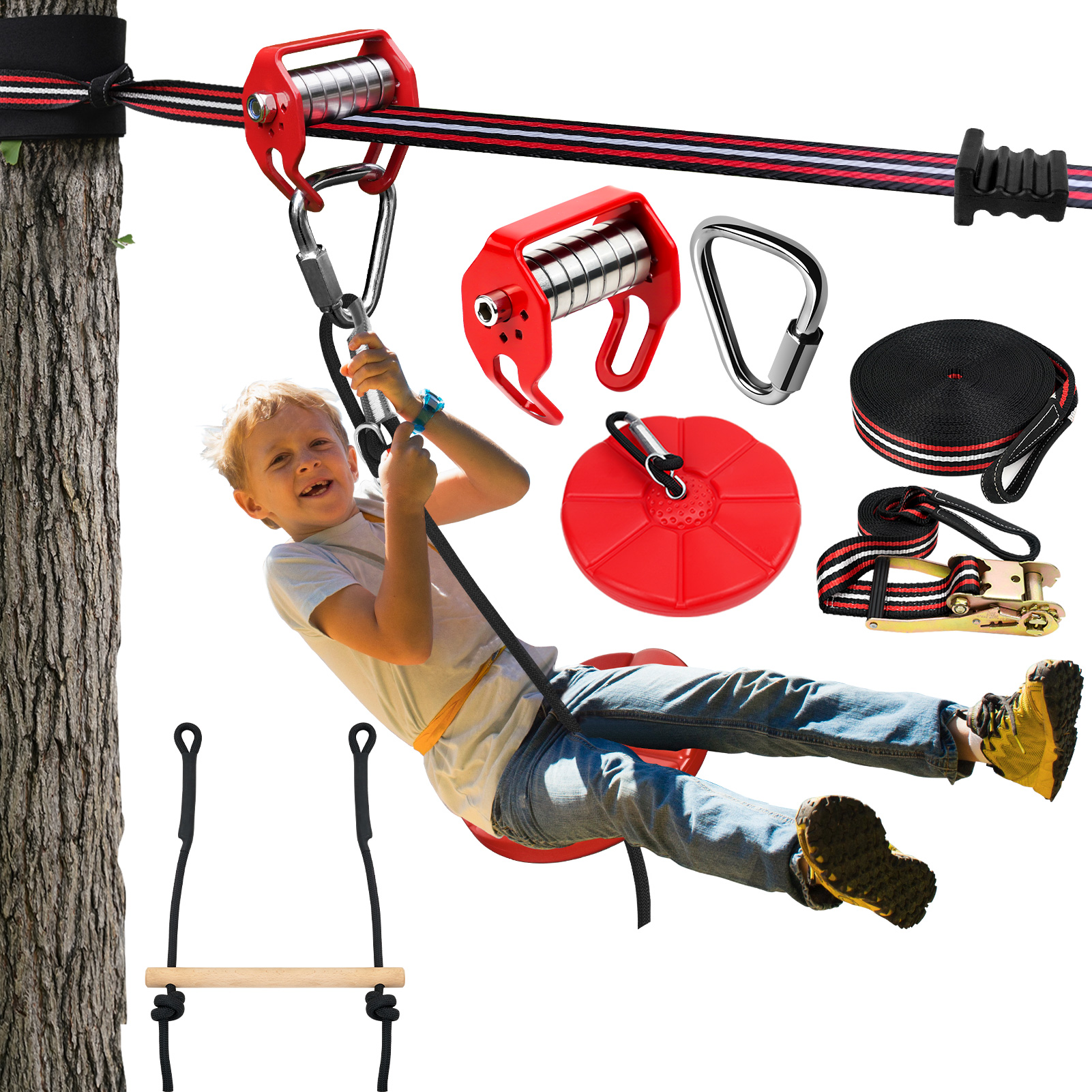 Zip Lines for Kids Outdoor Toys - Pulley Kits with 65 Ft Slackline for ...