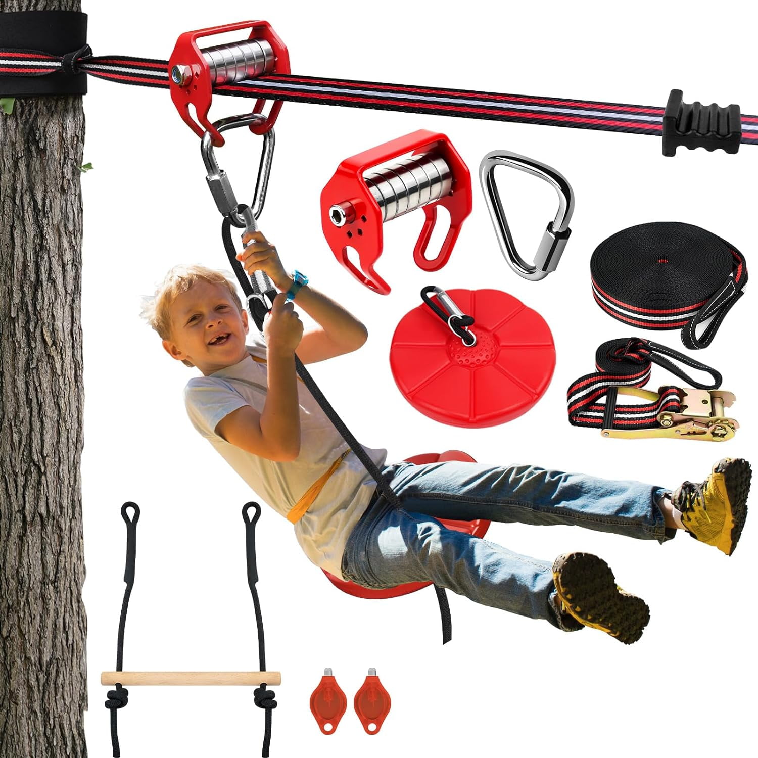hooroor Slackline Pulley with 52FT Zip Line, Monkey Bar, Ninja Warrior  Obstacle Course-Outdoor Backyard Toys for Kids&Adults-Jungle Gym Playset