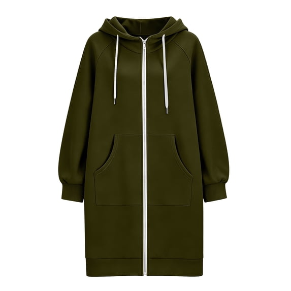 Zip up Long Sleeve Hoodies for Women, Oversized Tunic Tops for Women Athletic Women Workout Jacket with Pocket Airport Travel Outfit Plain Sweatshirt,Blackish Green,L