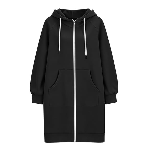 Zip up Long Sleeve Hoodies for Women, Oversized Tunic Tops for Women Comfort Sweatshirt Cute Hoodies Jackets Casual Athletic Women Hooded Top Chic Tops,Black,S