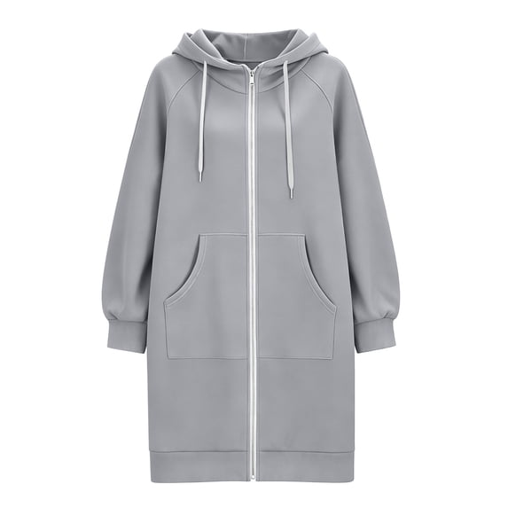 Zip up Long Sleeve Hoodies for Women, Oversized Tunic Tops for Women Comfort Sweatshirt Jackets Casual Chic Tops Hooded Top Loose Fit Cute Hoodies with Pocket,Light Ashy,L