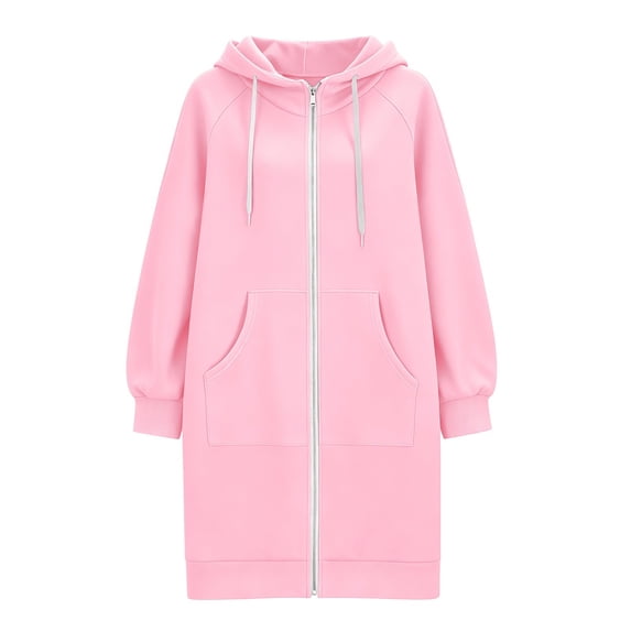 Zip up Long Sleeve Hoodies for Women, Oversized Tunic Tops for Women Cute Hoodies Plain Sweatshirt Hooded Top Solid Color Loose Fit Jackets Casual Basic Tops,Pink,S