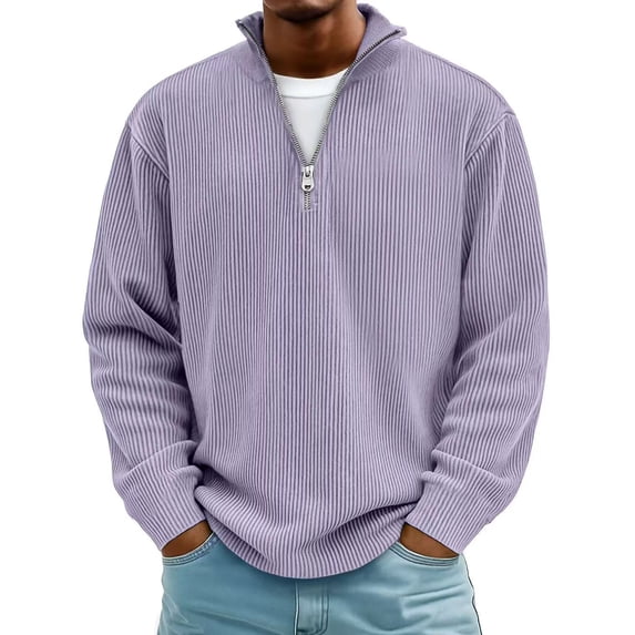 Zip Mock Neck Sweatshirt Men Quarter Zip Pullover Fall Winter Warm Ribbed Knit Long Sleeve