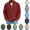 thumbnail image 1 of Zip Mock Neck Sweatshirt Men Quarter Zip Pullover Fall Winter Warm Ribbed Knit Long Sleeve, 1 of 3