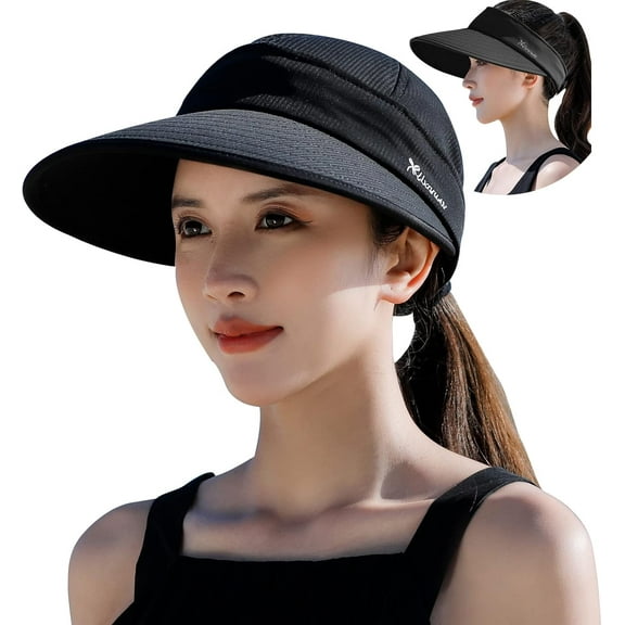 Zip-Off Wide Brim Visor Hat for Women Packable Sun Hat for Golf Hiking Gardening UV Protection Summer Beach Hat