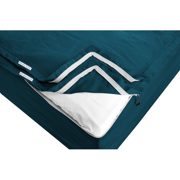 Zip-On Fitted Sheets - Includes 1 Fitted Sheet Base & 2 Zip-On Sheets - Upto 16 in. Deep Pockets Queen Size Zip-On Sheets - Easy to Change, Sateen Cotton 600 TC Fitted Sheet Teal Color