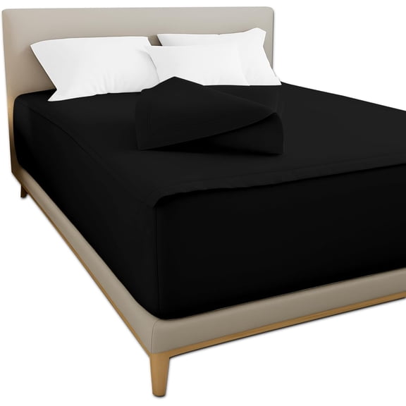 Zip-On Zipper Fitted Sheet - Includes 1 Fitted Sheet Base and 2 Zip-On Sheets - Upto 16" Inch Deep Pockets Full Size - Microfiber Fitted Sheet - Black Color