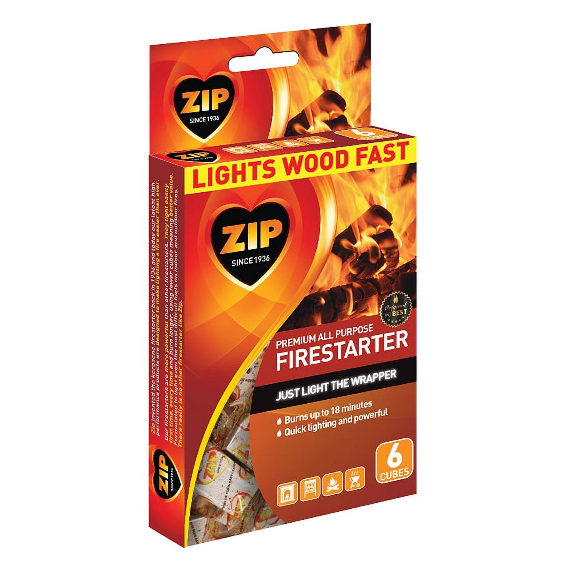 Zip Premium All Purpose Firestarter Instant Light Wrapped Cubes, 6 Pack