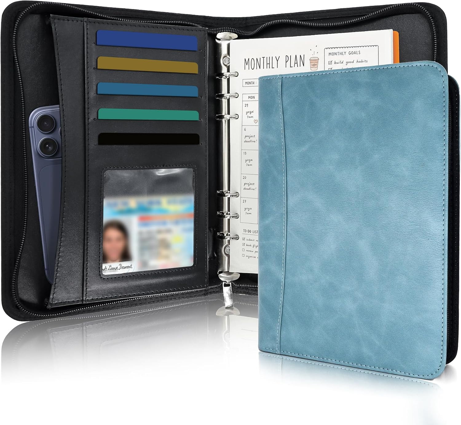 Zipper A5 Zip Series A5 6 Ring Portfolio Binder with Zipper, Blue - Walmart.com