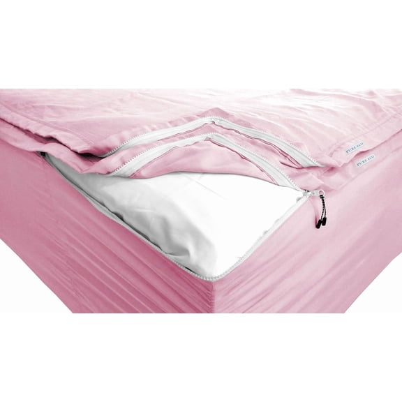 Zip On Sheets Queen Size (60X80) + 14 Inch Deep Pockets - Includes 2 Zip-On Sheets & 1 Fitted Sheet Base - Queen Size Zipper Fitted Sheets - Soft Cotton 600 TC Fitted Sheet - Baby Pink