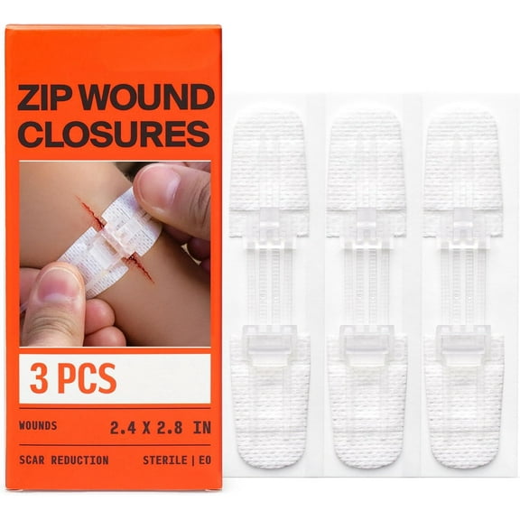Zip Stitch Wound Closure Strips - Repair Wounds Without Stitches - Zipstitch Sutures - Laceration Closures - Skin Closure Device for 3 Individual Wounds Or Combine for Total 3 PCS