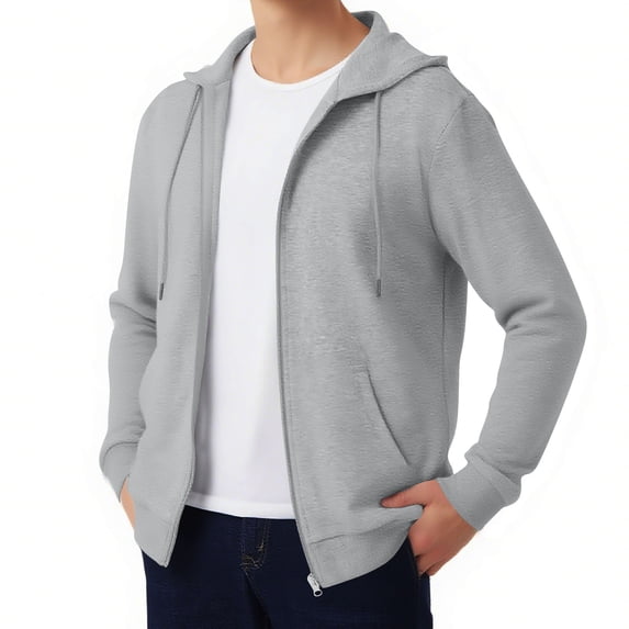 Zip Up Sweatshirts for Men Hooded Drawstring Lightweight Hoodies Fashion Casual Loose Jackets with Pockets Solid Color Long Sleeve Fall Winter Clothes Streetwear