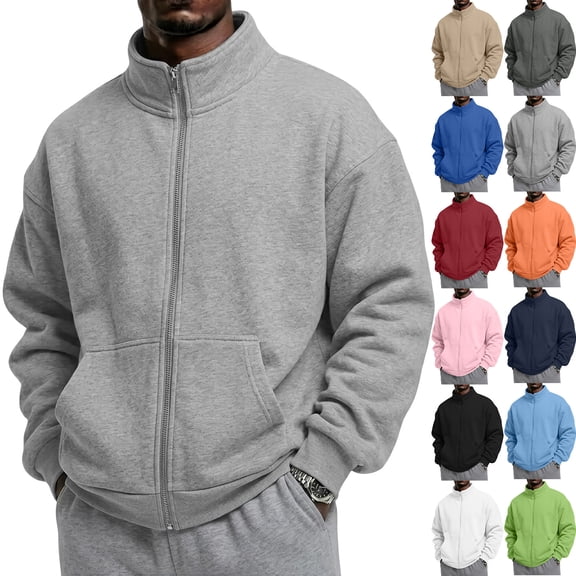 Zip Up Sweatshirts Men Mock Neck Fleece Long Sleeve Sweater Jacket | Lightweight Soft Fleece Stand Collar Sweatshirt, Full Zipper, No Hood, Fall/Winter Casual Wear, Outdoor Office Business