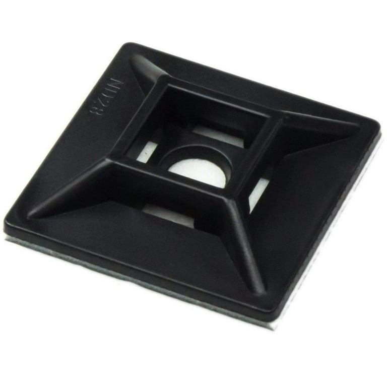 HS Zip Tie Mounts - 100 Pack Self-Adhesive Bases With Screw Holes | Strong Hold For Cables & Wires | Black ABS
