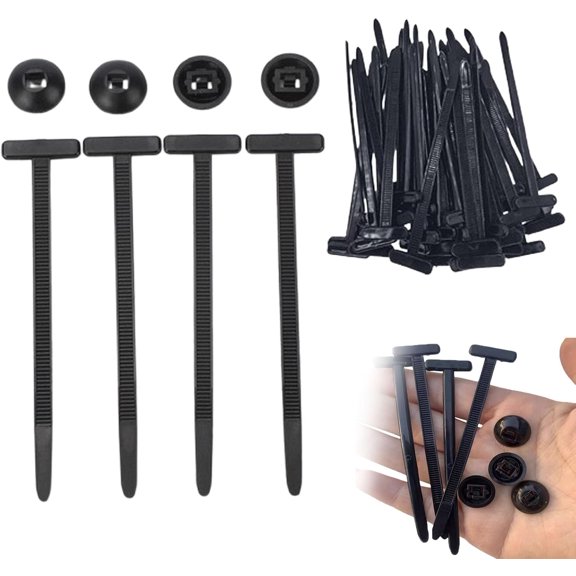 Zip Tie Rivets, Nylon Universal Cable Tie Buckle, T Zip Tie with Button for Bumper, Fender, Door Panel, Trim & Engine Splash Shield Retainer (50)