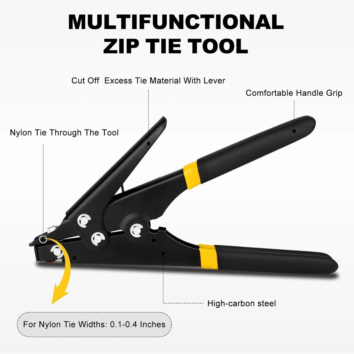 Zip Tie Tool, Tensioning and Cutting Tool for Fastening Black Yellow