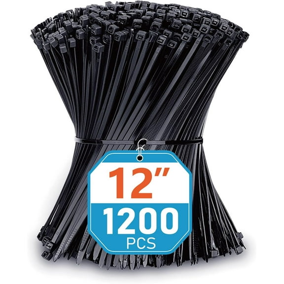 Zip Ties 12 inch (1200 Pack), Black, 50lbs Tensile Strength, UV Resistant Cable Ties for indoor and outdoor by FURNO
