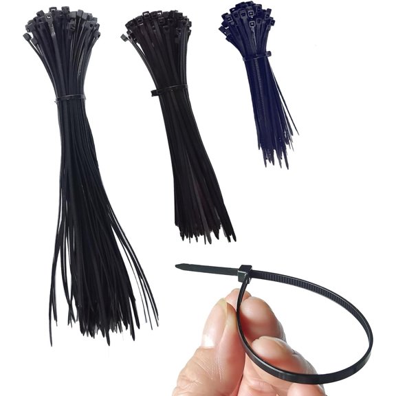 Zip Ties,300 Pack Black Sizes 4+8+12 Inch,Multi-Purpose Self-locking Nylon ties,Plastic Wire Ties for ,Garden,, Fence, Holiday Lights,Workshop