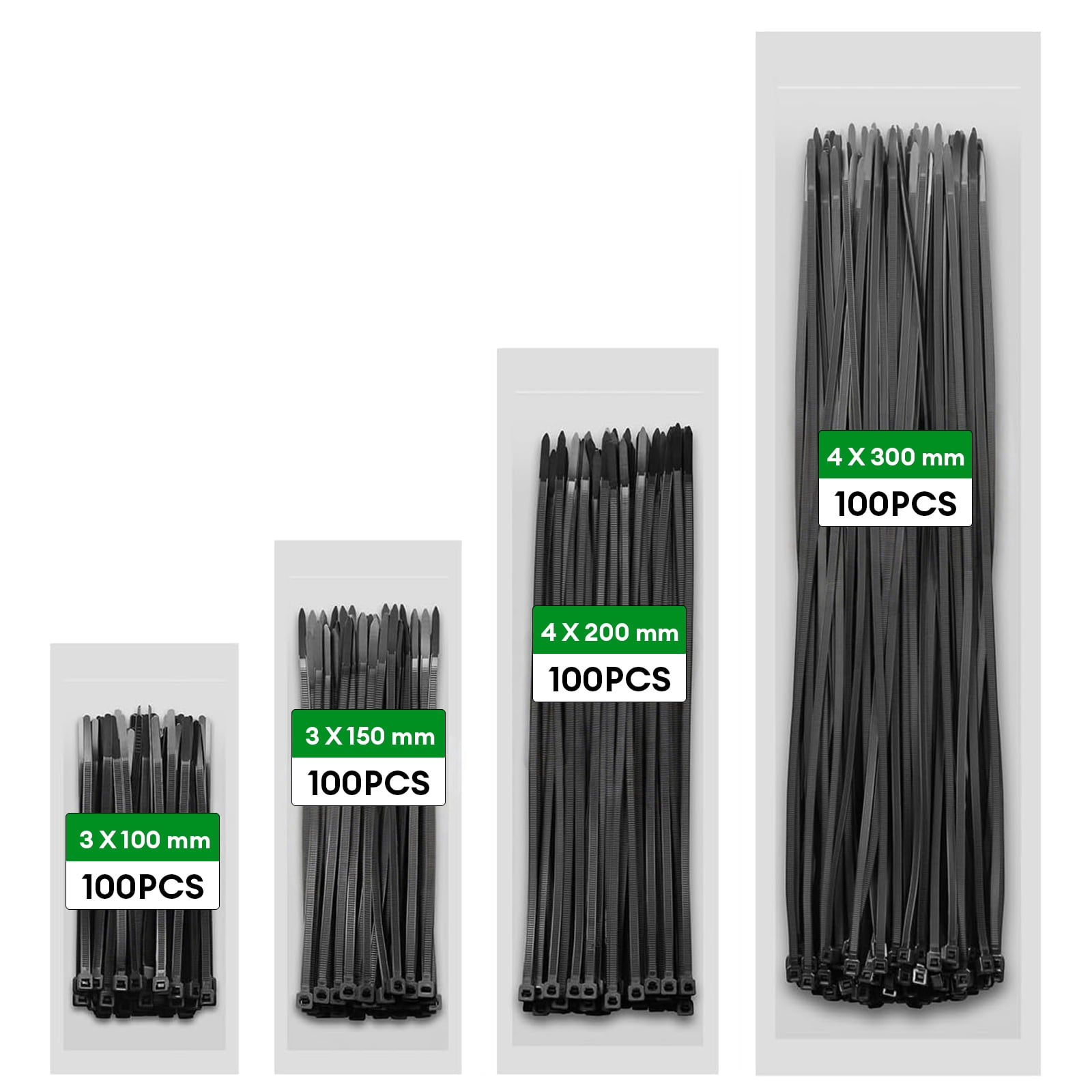 Zip Ties Assorted Size,4+6+8+12 Inch Double Sided Toothed,400 Pack,Black  Cable Ties With Self-Locking Adjustable More Durable Nylon Tie Wraps for Indoor Outdoor