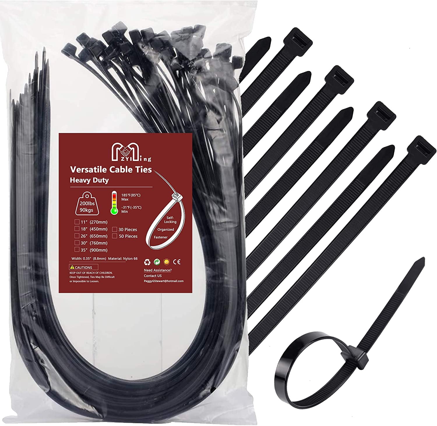 Zip Ties Heavy Duty 200 lb 36 Inch, Extra Long Cable Ties Wide Ties