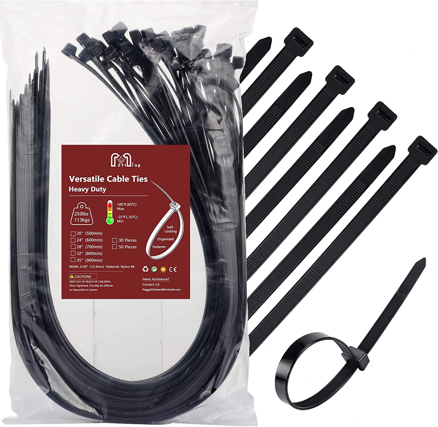 Zip Ties Heavy Duty 250 lb 32 Inch, Extra Long Cable Ties Wide Wire Tie