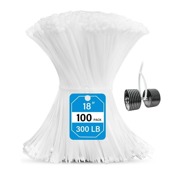 Zip Ties Heavy Duty Cable Ties with 300lbs Tensile Strength, Multi-Purpose Adjustable Ties, UV Resistant Indoor and Outdoor Cable Ties for Use in The Home, Office, Garden (18" (300lb)-White)