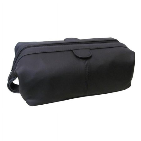 Zip Top Leather Toiletry Bag, Black