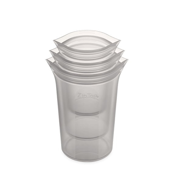 Zip Top Reusable 100% Platinum Silicone Food Storage Containers - Made in the USA - 3 Cup Set - Gray
