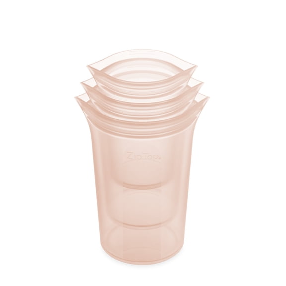 Zip Top Reusable 100% Platinum Silicone Food Storage Containers - Made in the USA - 3 Cup Set - Peach